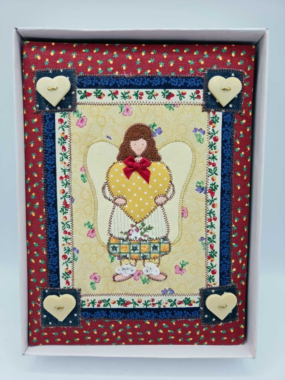 Handmade Angel Heart Quilt Photo Album - Yellow & Red